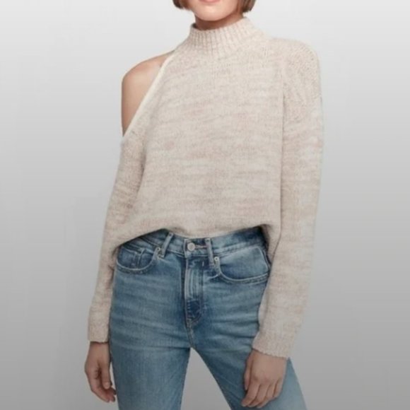 Express Metallic One Shoulder Cut Out Sweater - Picture 1 of 4